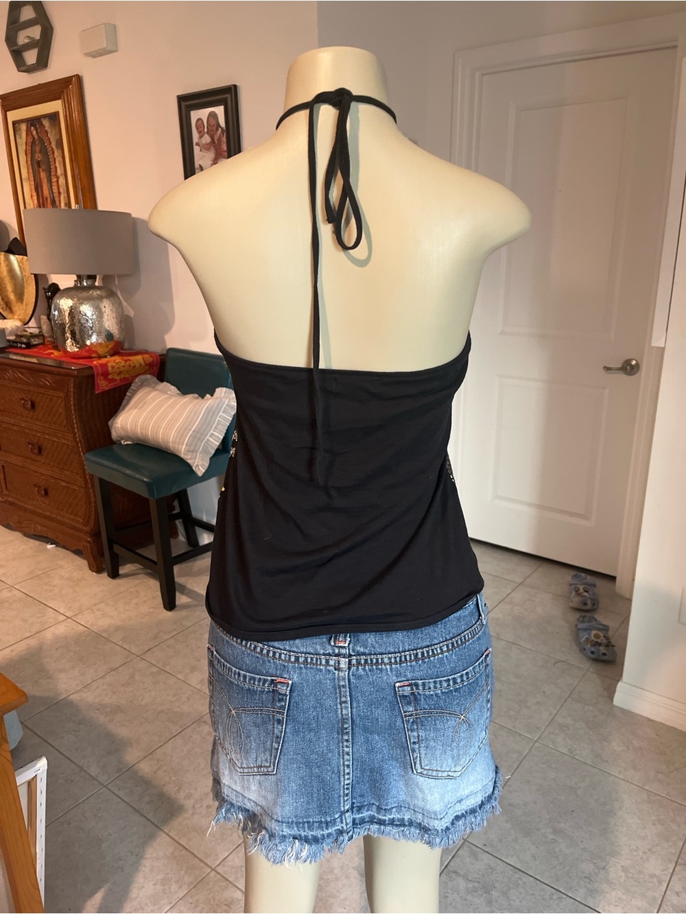 South Pole Black Halter Tank with Gold & Orange Scarf Print - Picture 2 of 5